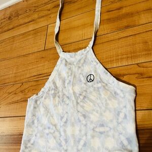 LA Hearts Pastel Tie-Dye Halter Crop Top in Blue and Cream
